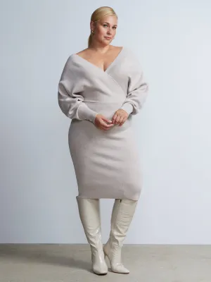 Plus Dolman Sleeve Wrap Neck Sweater Dress