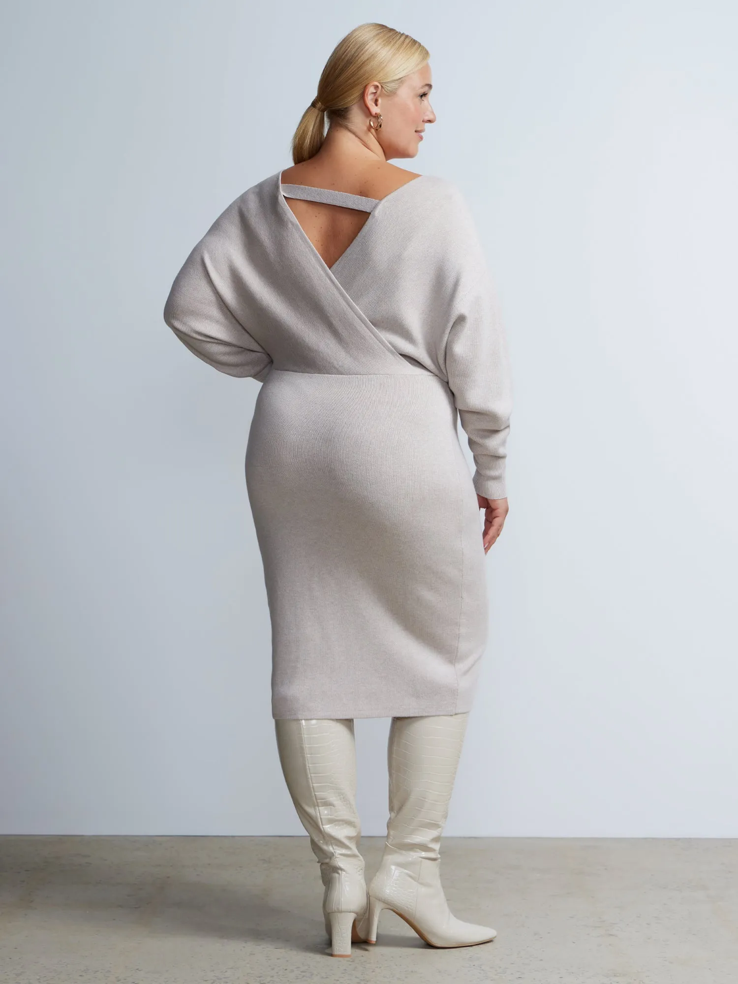 Plus Dolman Sleeve Wrap Neck Sweater Dress