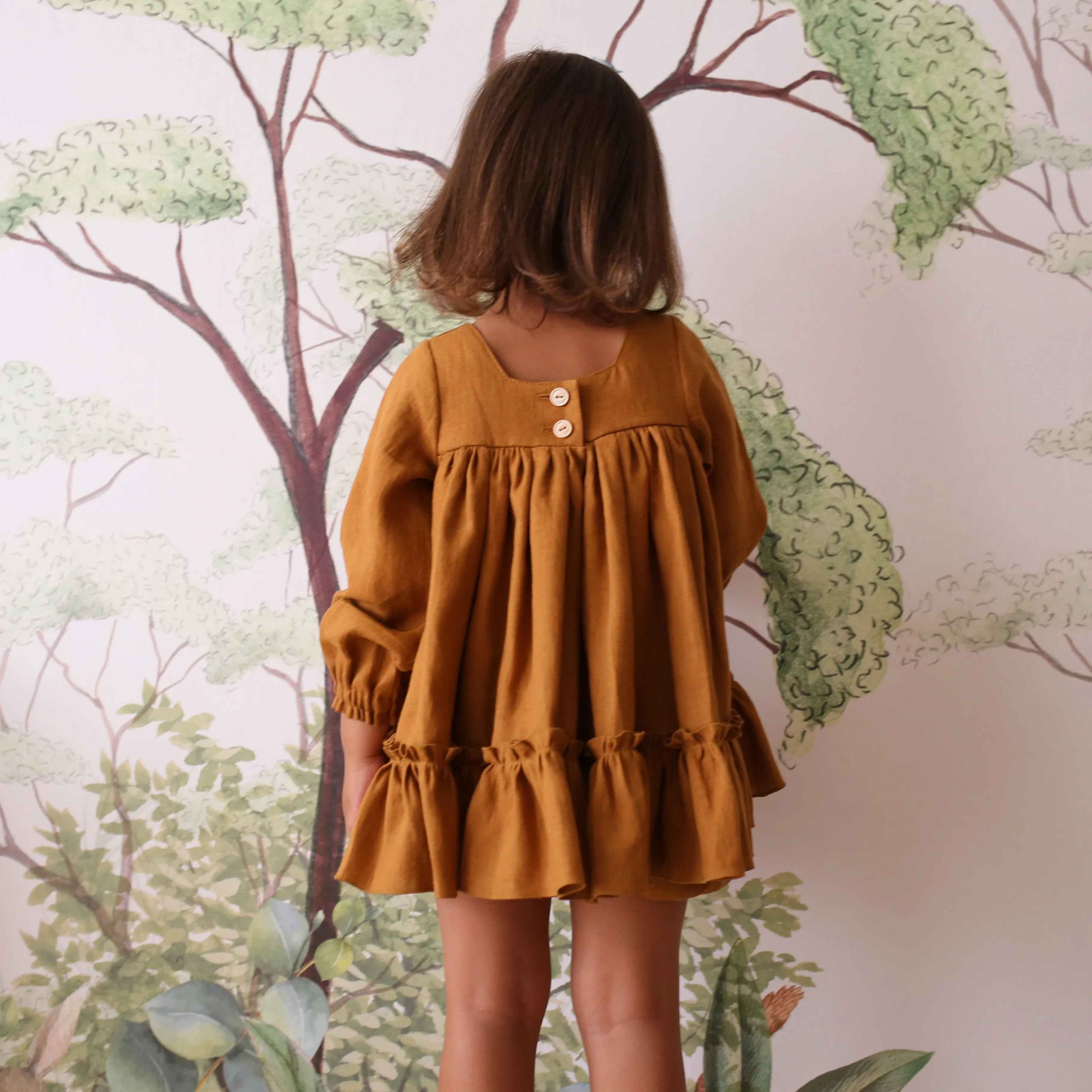 Rose Smoke Linen Long Sleeve Ruffled Hem Top