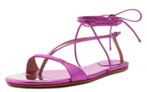 Schutz Vikki Flat Bright Violet T-Strap Ankle Strap Lace up Open Toe Flat Sandal