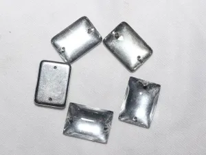 Silver Rectangle 2 Holes Glass Stones -25x18 mm