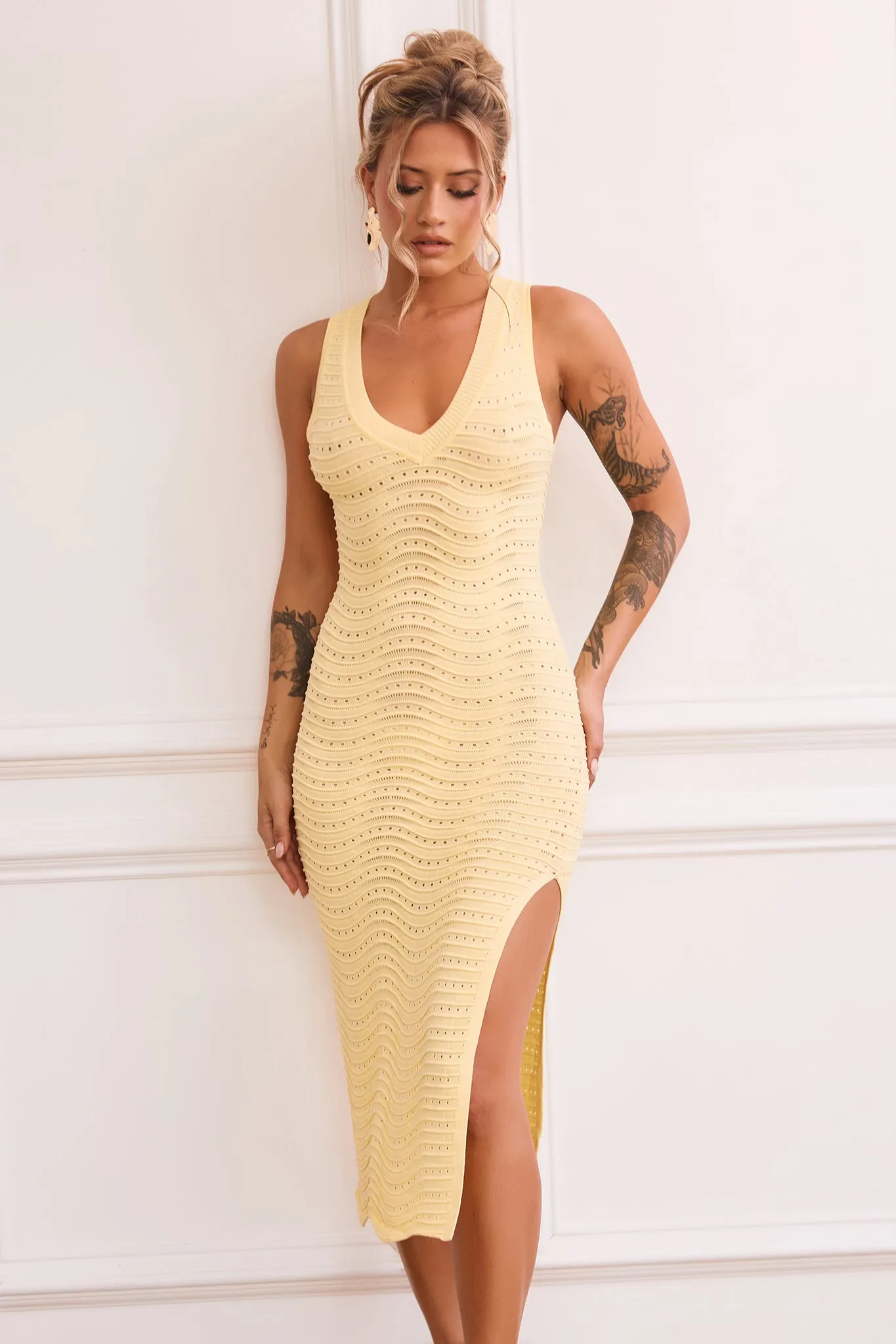 Starting Line Knit Midi Dress - Yellow