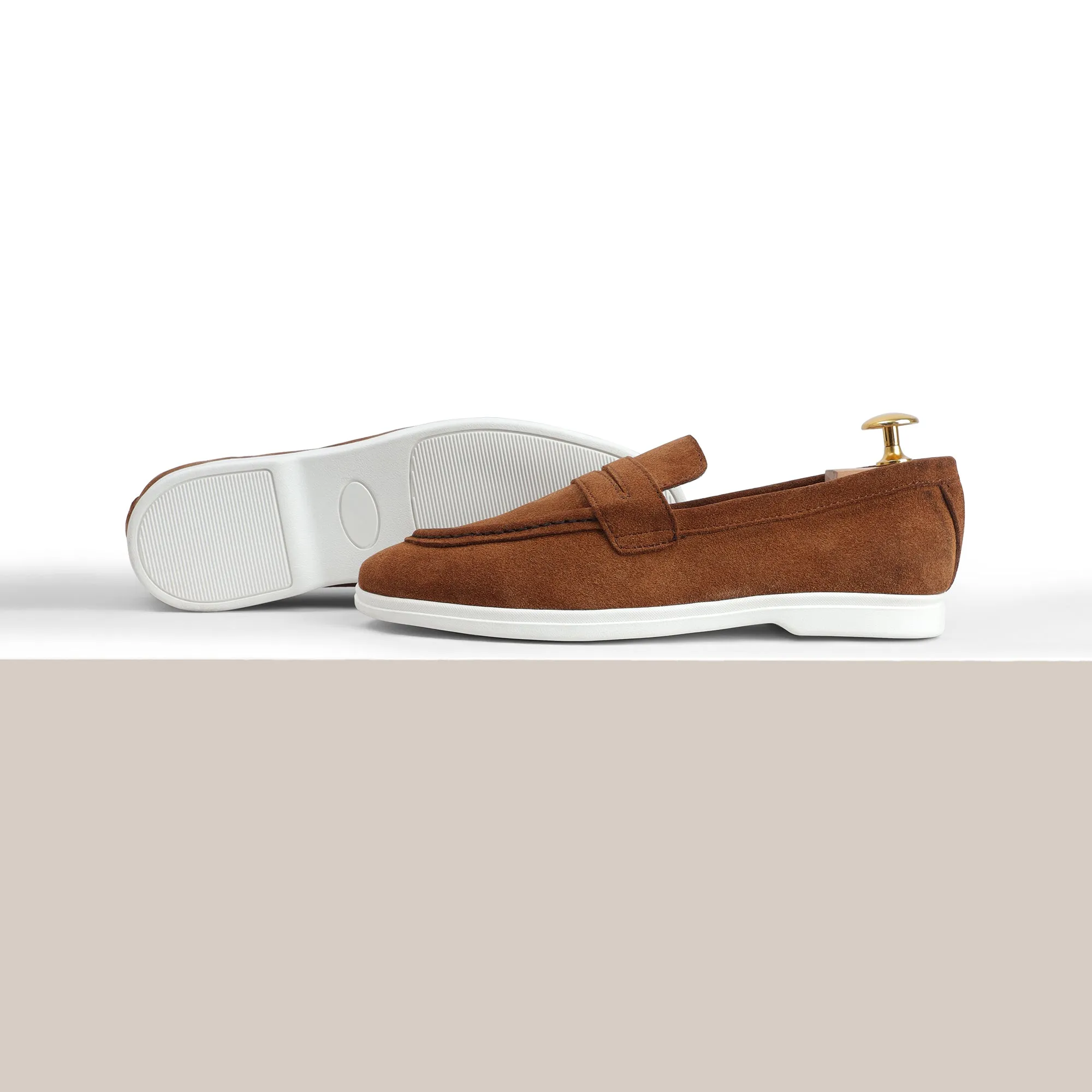 Suede Modern Penny Loafers - Tan