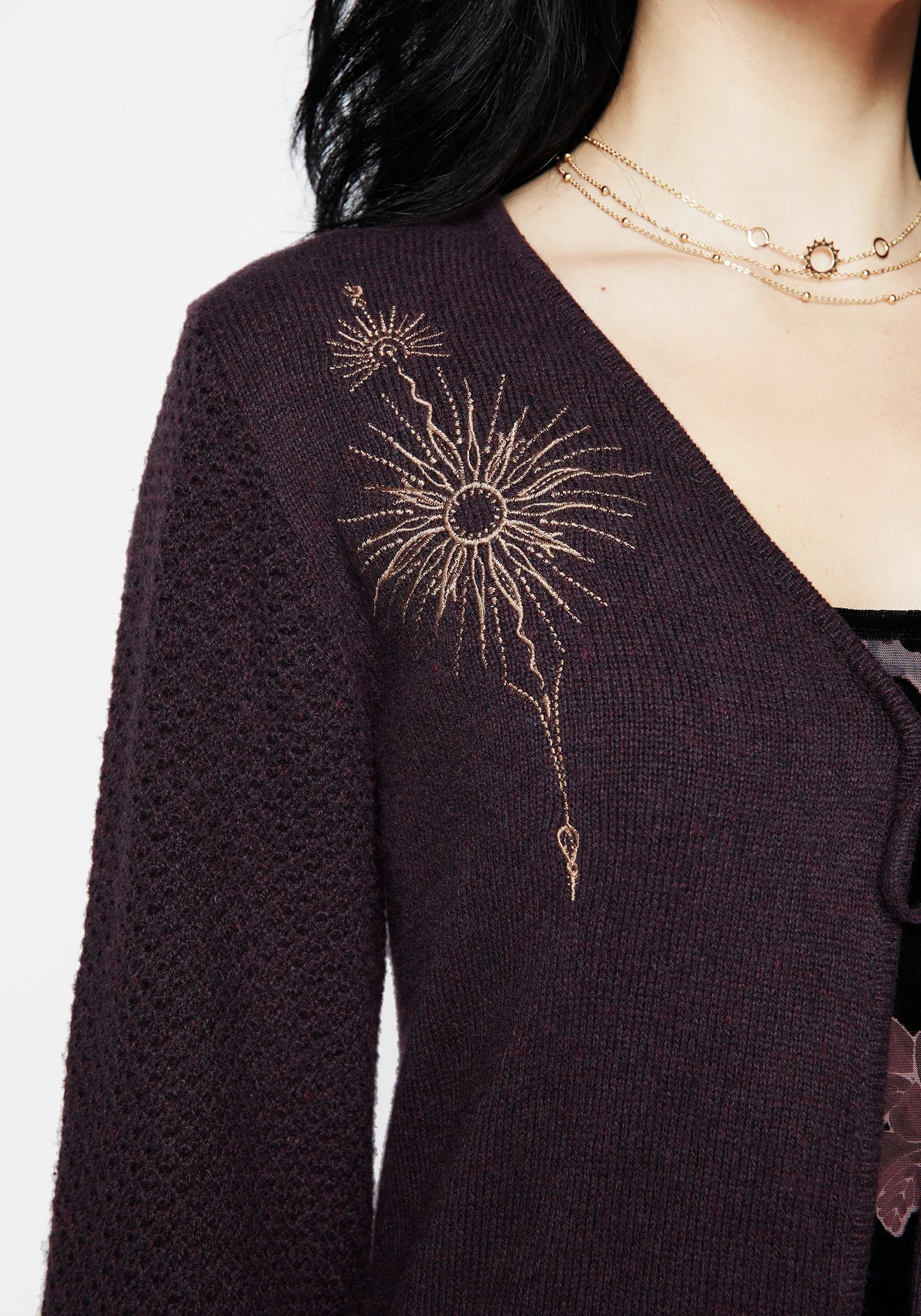Sunniva Embroidered Tie Front Longline Knit Cardigan