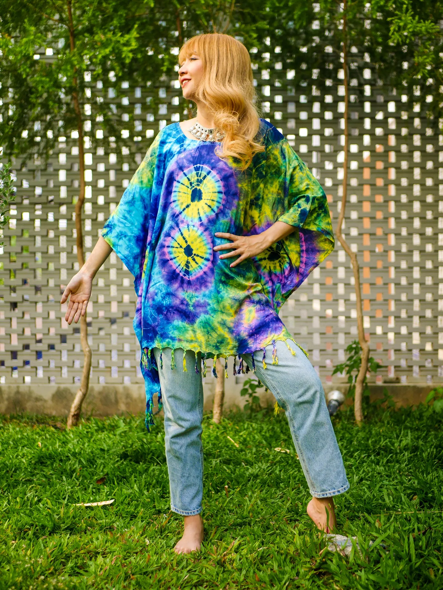 T0128- Hand Dyed Tunic Boho Kaftan Blouse Hippie Oversize Tops