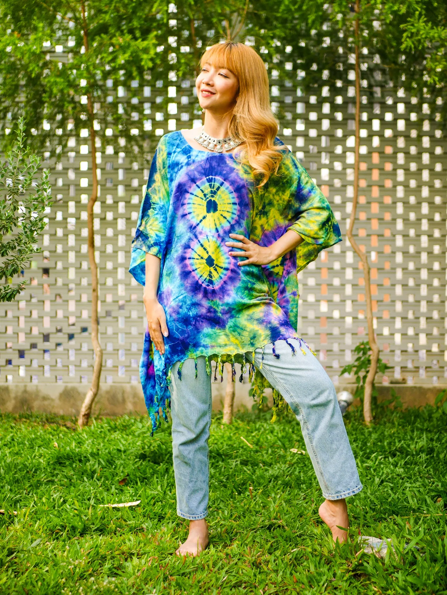 T0128- Hand Dyed Tunic Boho Kaftan Blouse Hippie Oversize Tops