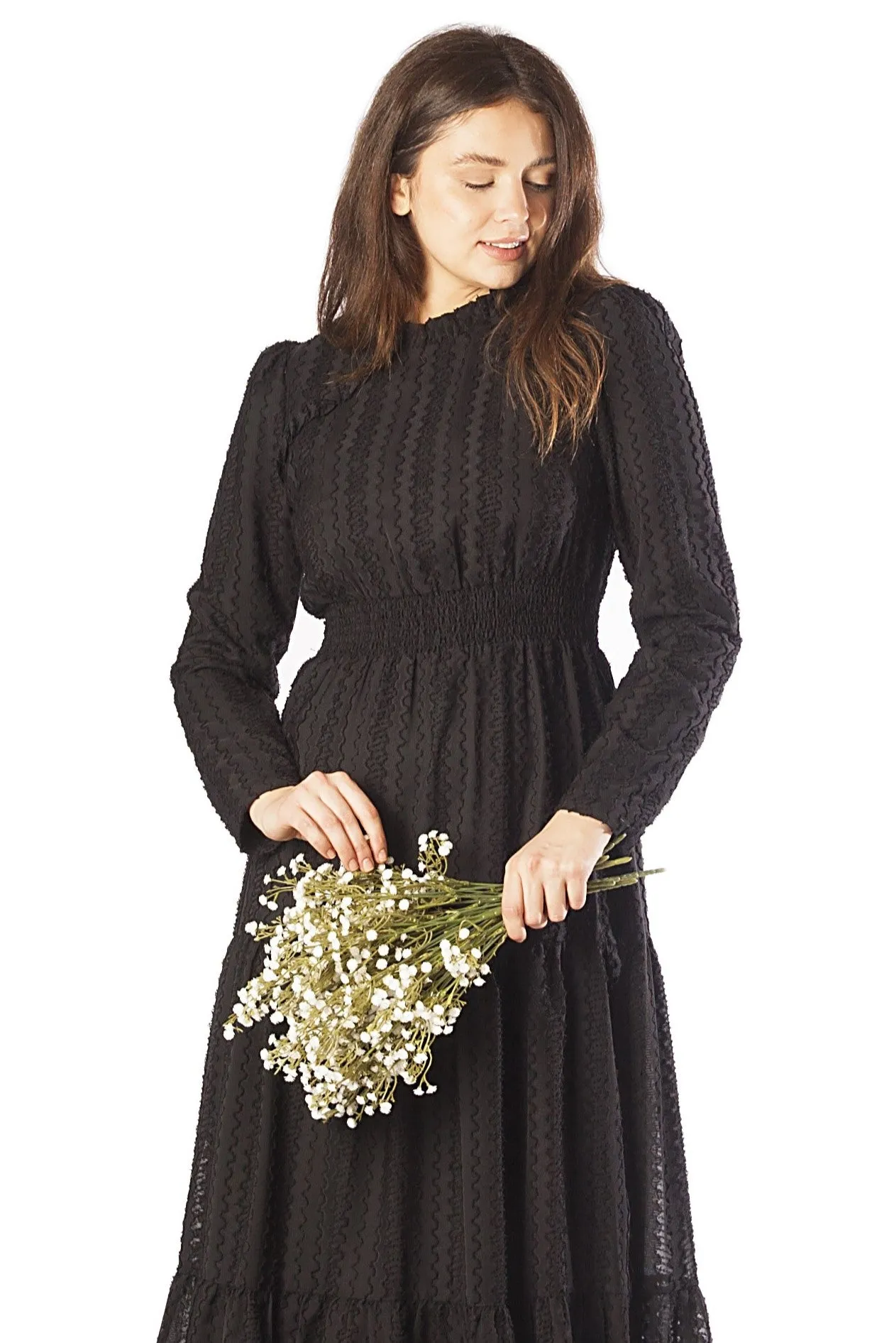 Textured Chiffon Dress w/ Smocked Waist