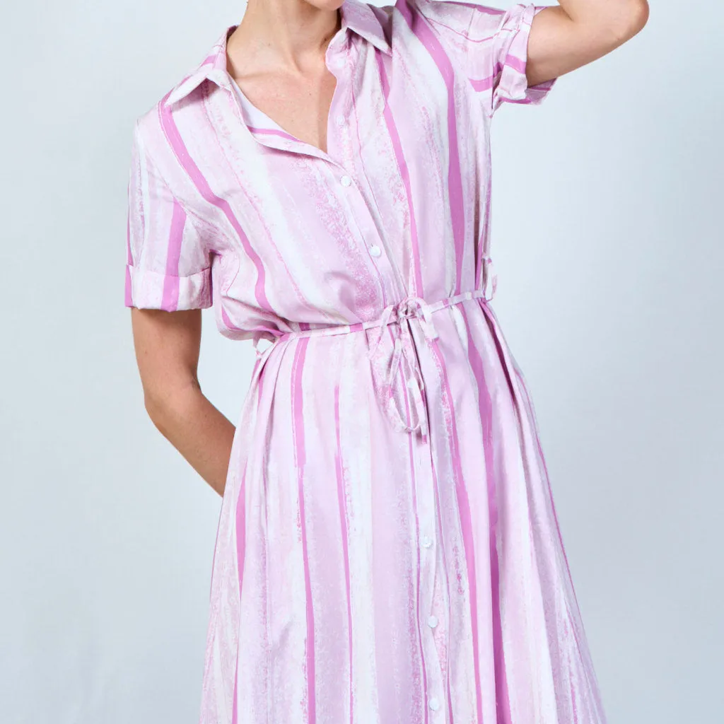 Textured stripe shirt dress with tie waist wholesale