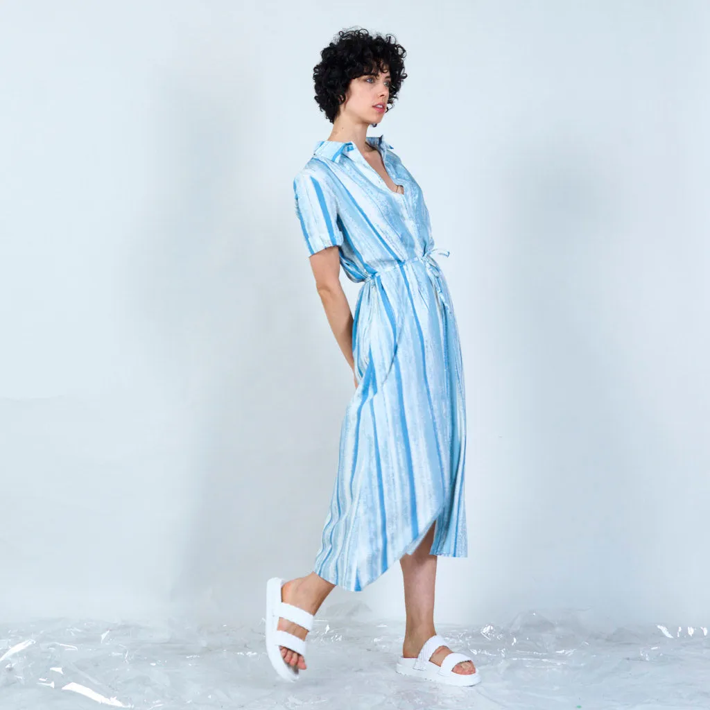 Textured stripe shirt dress with tie waist wholesale