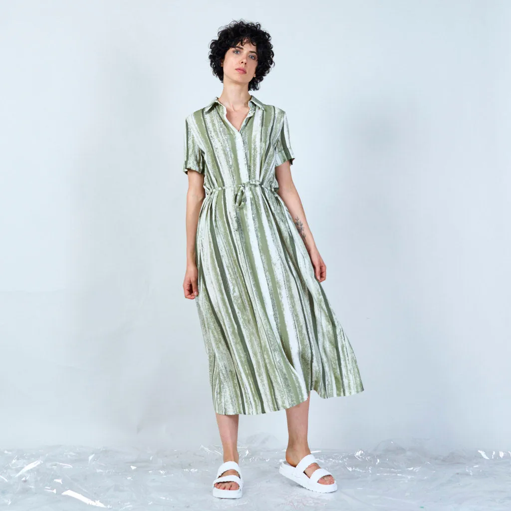 Textured stripe shirt dress with tie waist wholesale