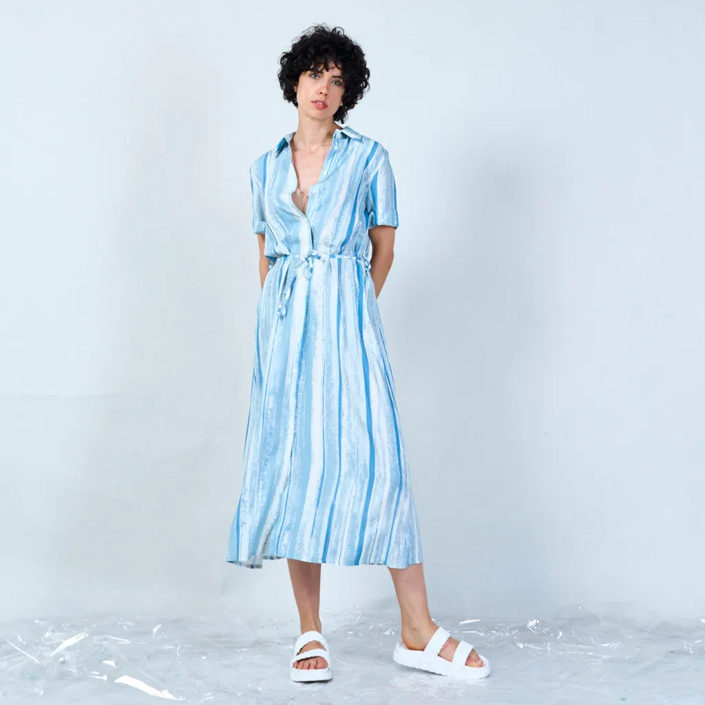 Textured stripe shirt dress with tie waist wholesale