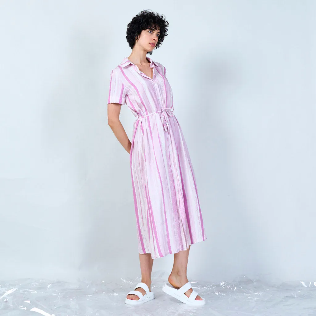 Textured stripe shirt dress with tie waist wholesale
