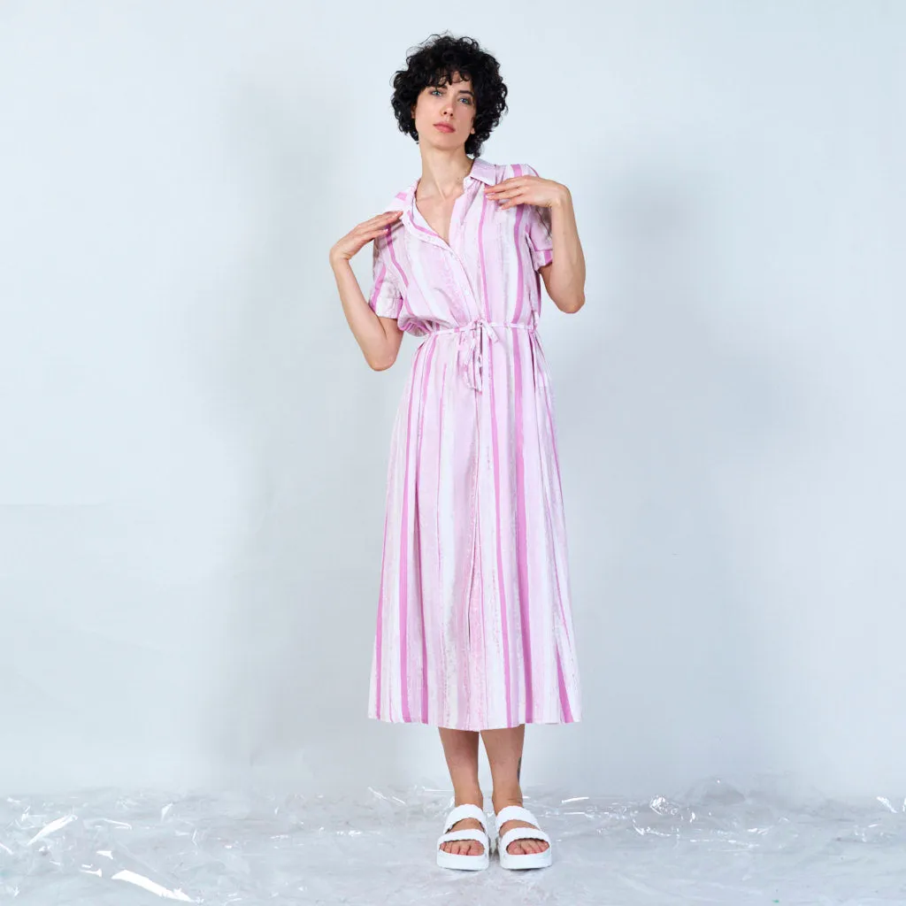 Textured stripe shirt dress with tie waist wholesale