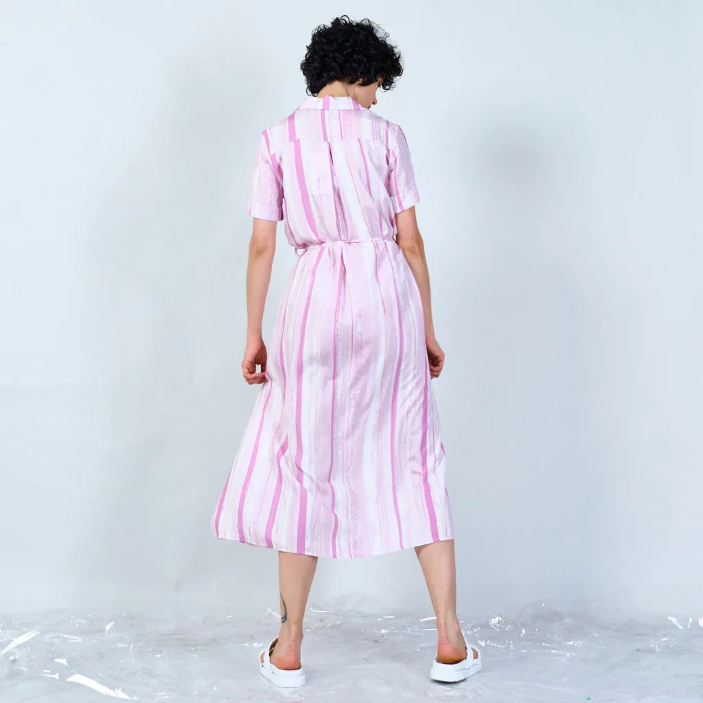 Textured stripe shirt dress with tie waist wholesale