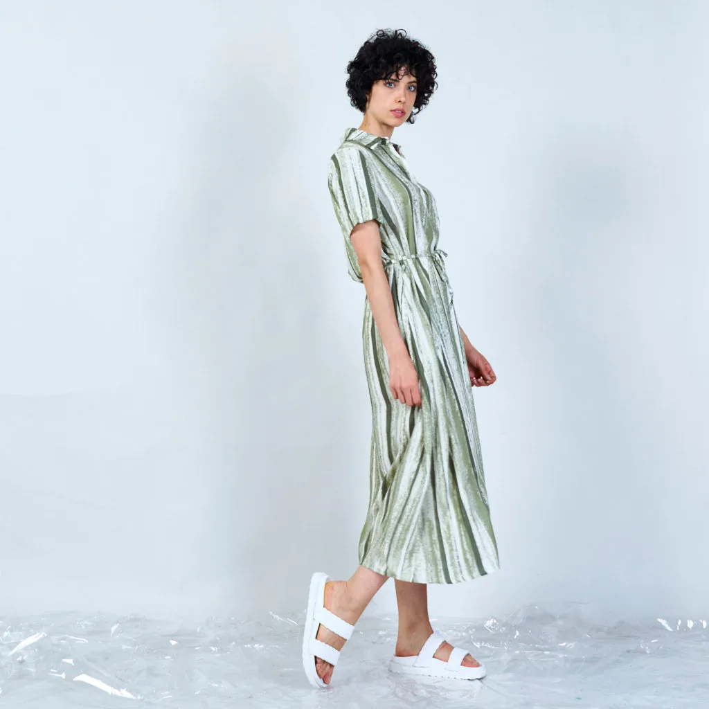 Textured stripe shirt dress with tie waist wholesale
