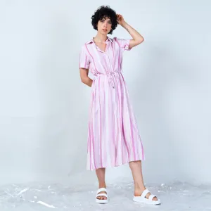Textured stripe shirt dress with tie waist wholesale