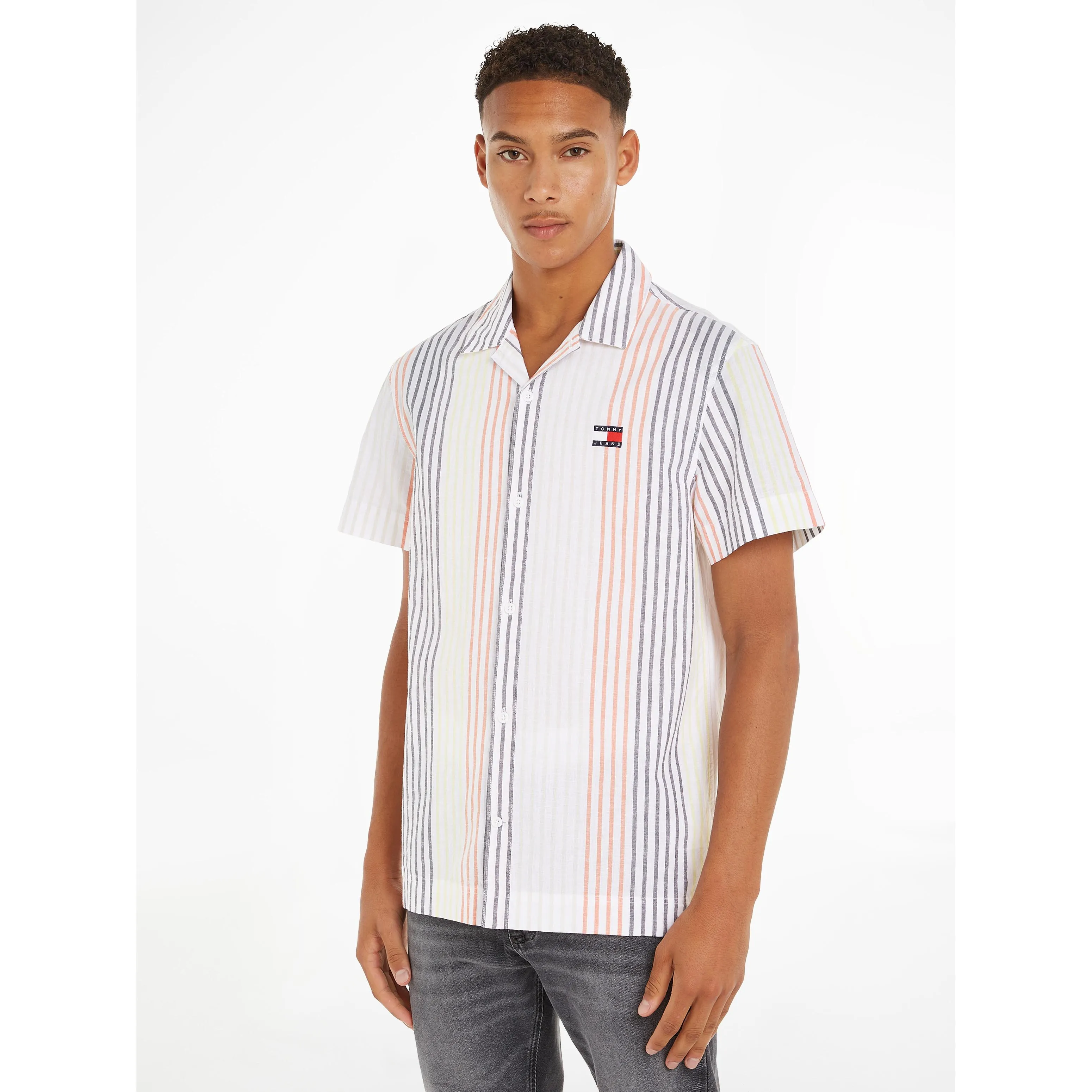 Tommy Jeans Striped Linen Shirt - White