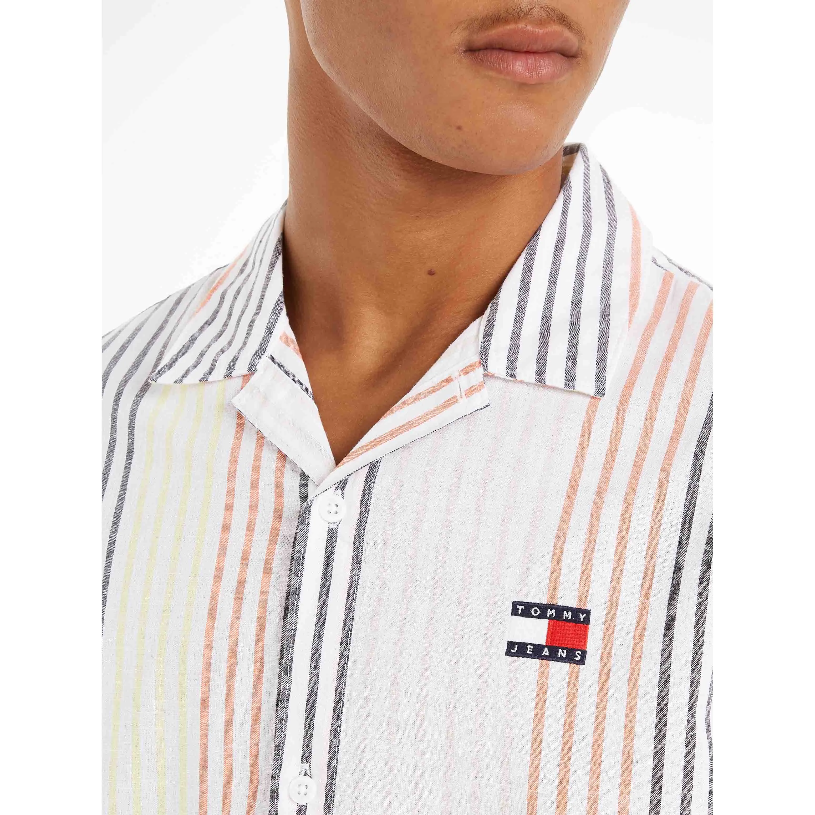 Tommy Jeans Striped Linen Shirt - White