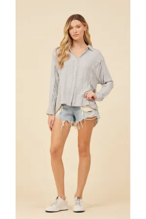 Vintage Havana Denim And White Stripe Button Front Shirt With Back Crochet