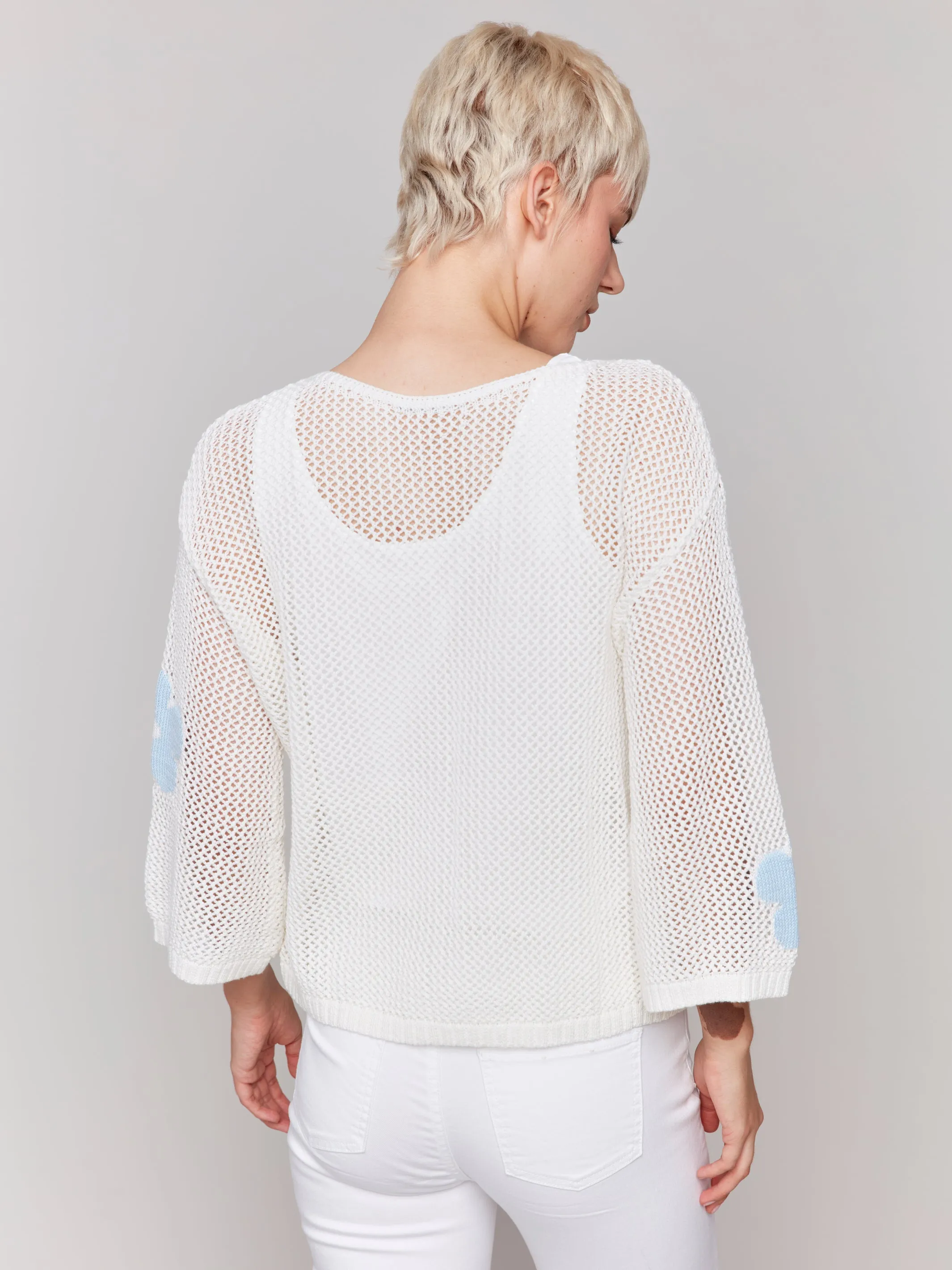 WHITE BLUE DAISIES CROCHET TOP