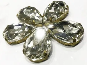 White Transparent Drop Glass Stone with Catcher (30x20 mm)