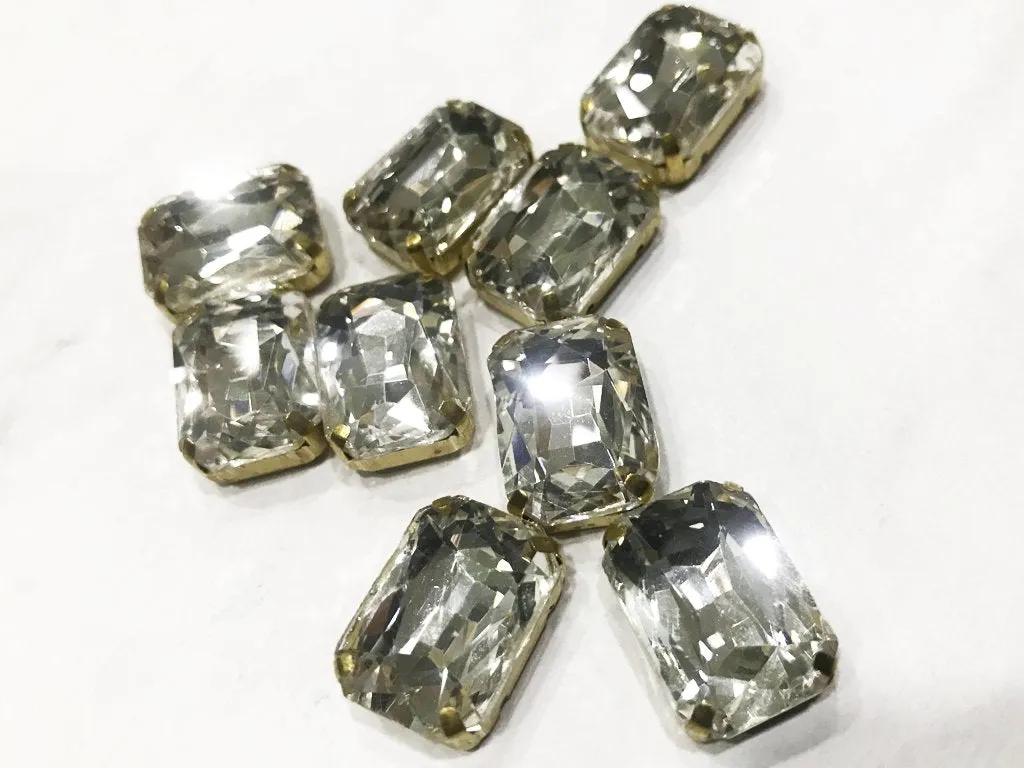 White Transparent Rectangular Glass Stone with Catcher (18x13 mm) (Wholesale)