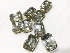 White Transparent Rectangular Glass Stone with Catcher (18x13 mm) (Wholesale)