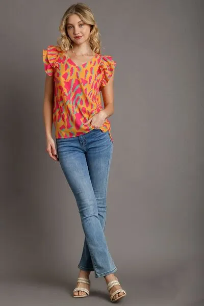 Wild & Bright Ruffle Sleeve Top