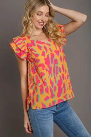 Wild & Bright Ruffle Sleeve Top