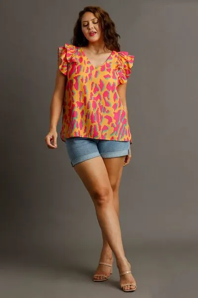 Wild & Bright Ruffle Sleeve Top