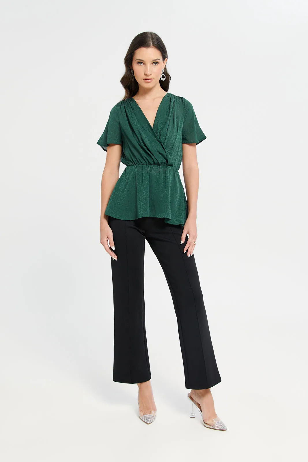 Woman Green Elasticated Waist Blouse