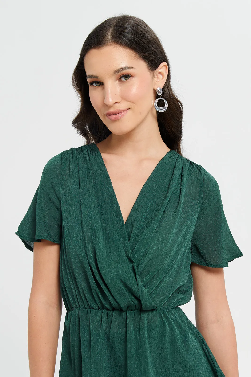 Woman Green Elasticated Waist Blouse