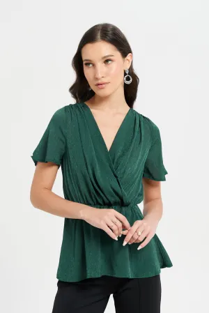 Woman Green Elasticated Waist Blouse