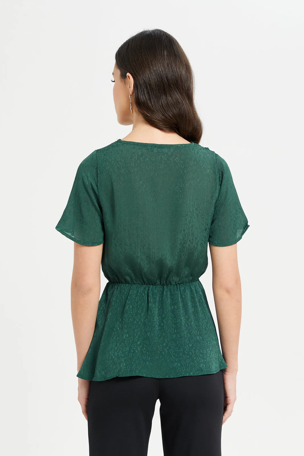 Woman Green Elasticated Waist Blouse