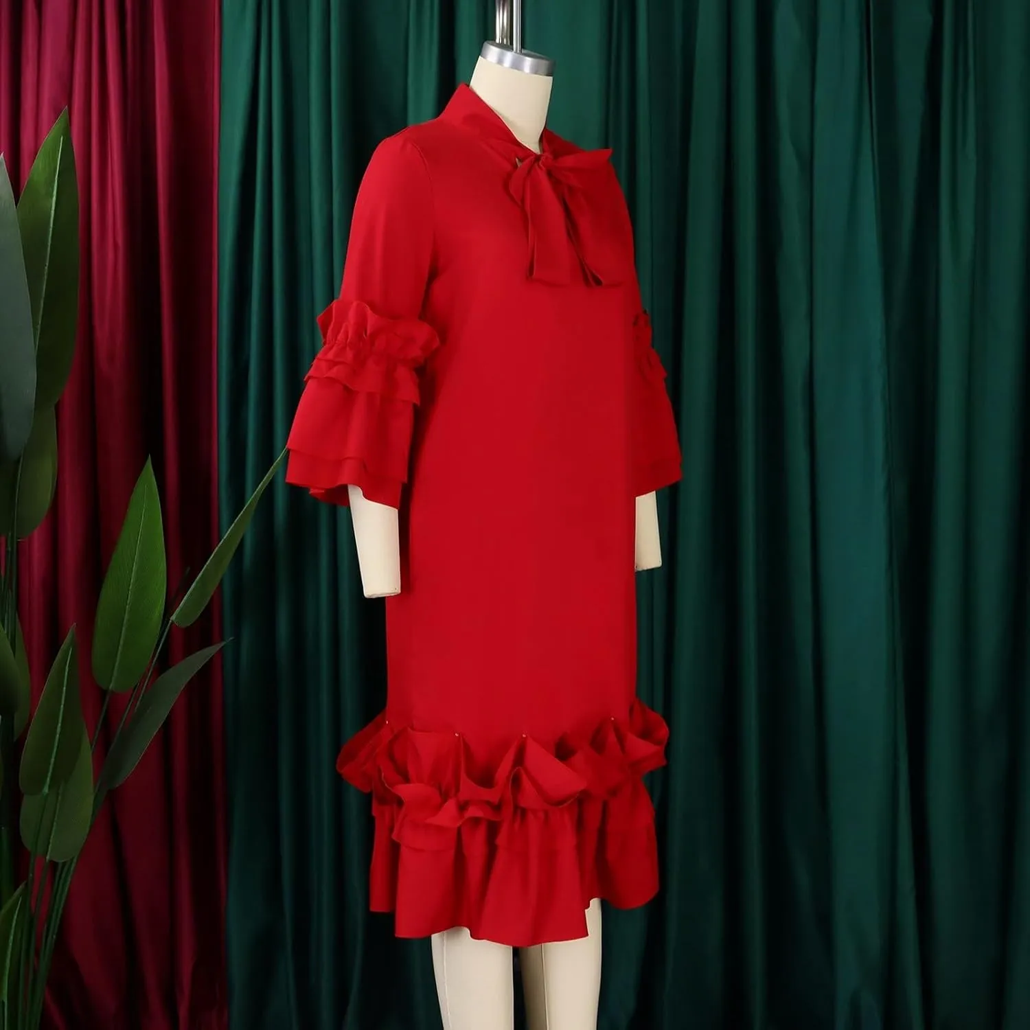 Women's Fashion Casual Ruffle Hem Flare Sleeve Plus Size Maxi Dress Petite Dresses for Women