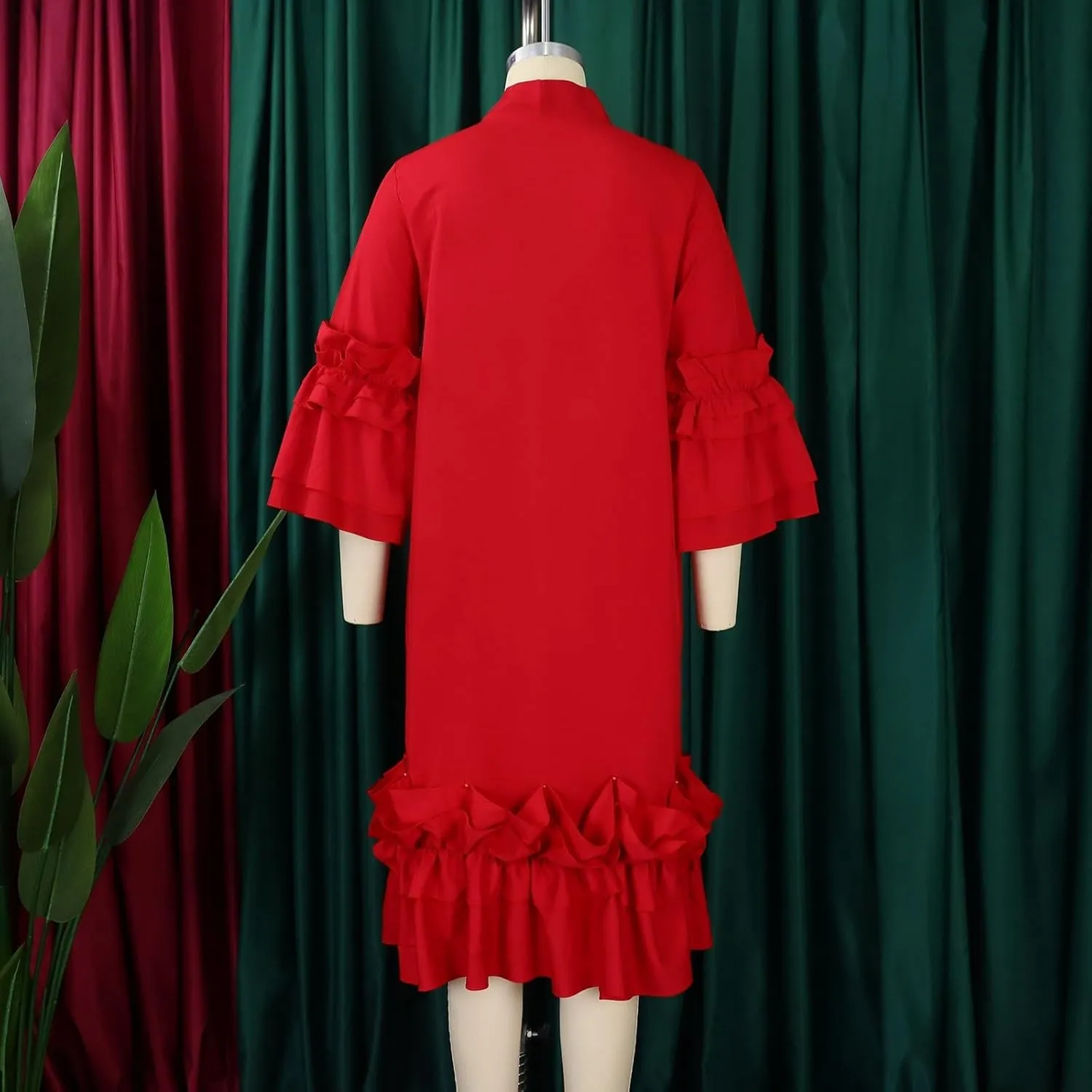 Women's Fashion Casual Ruffle Hem Flare Sleeve Plus Size Maxi Dress Petite Dresses for Women