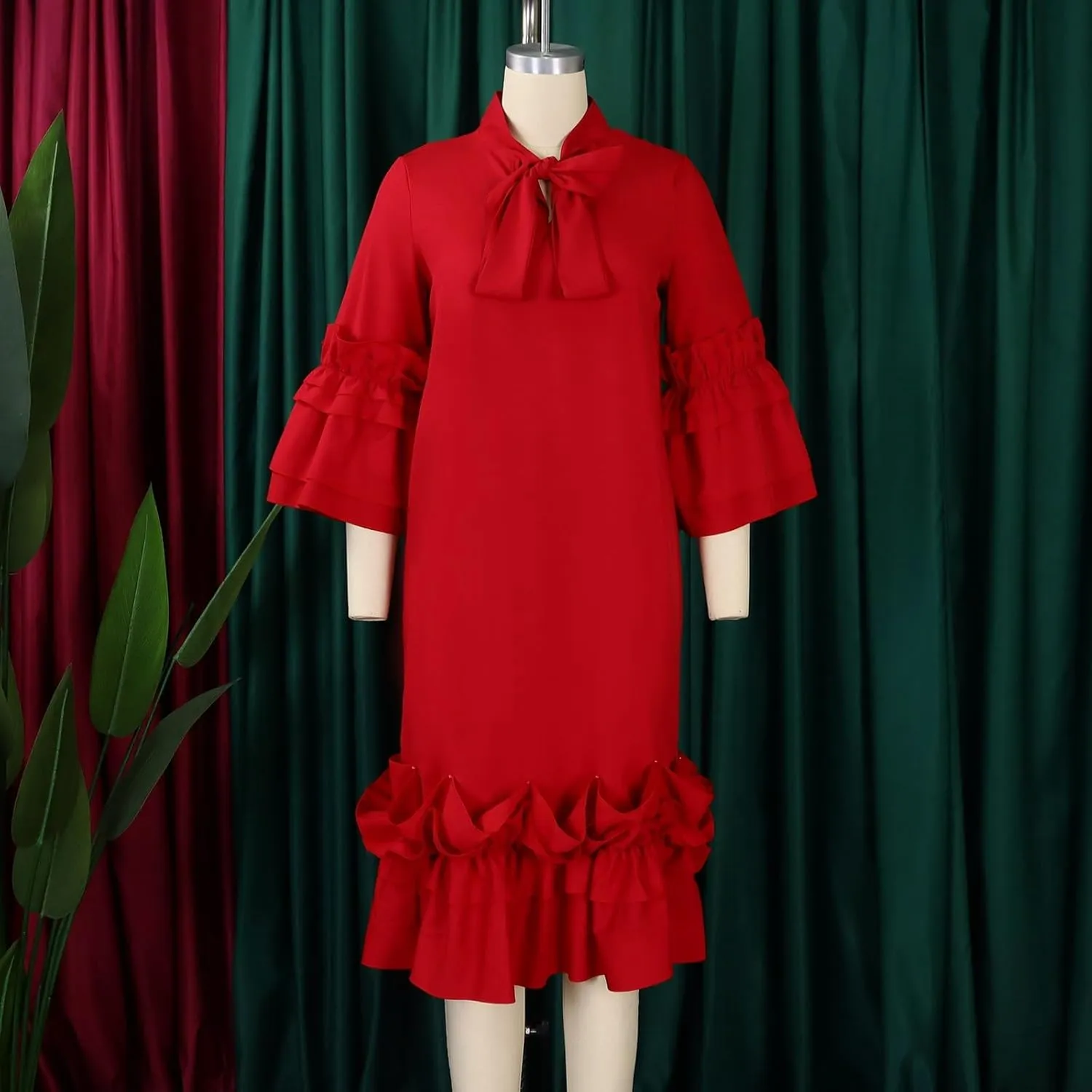 Women's Fashion Casual Ruffle Hem Flare Sleeve Plus Size Maxi Dress Petite Dresses for Women