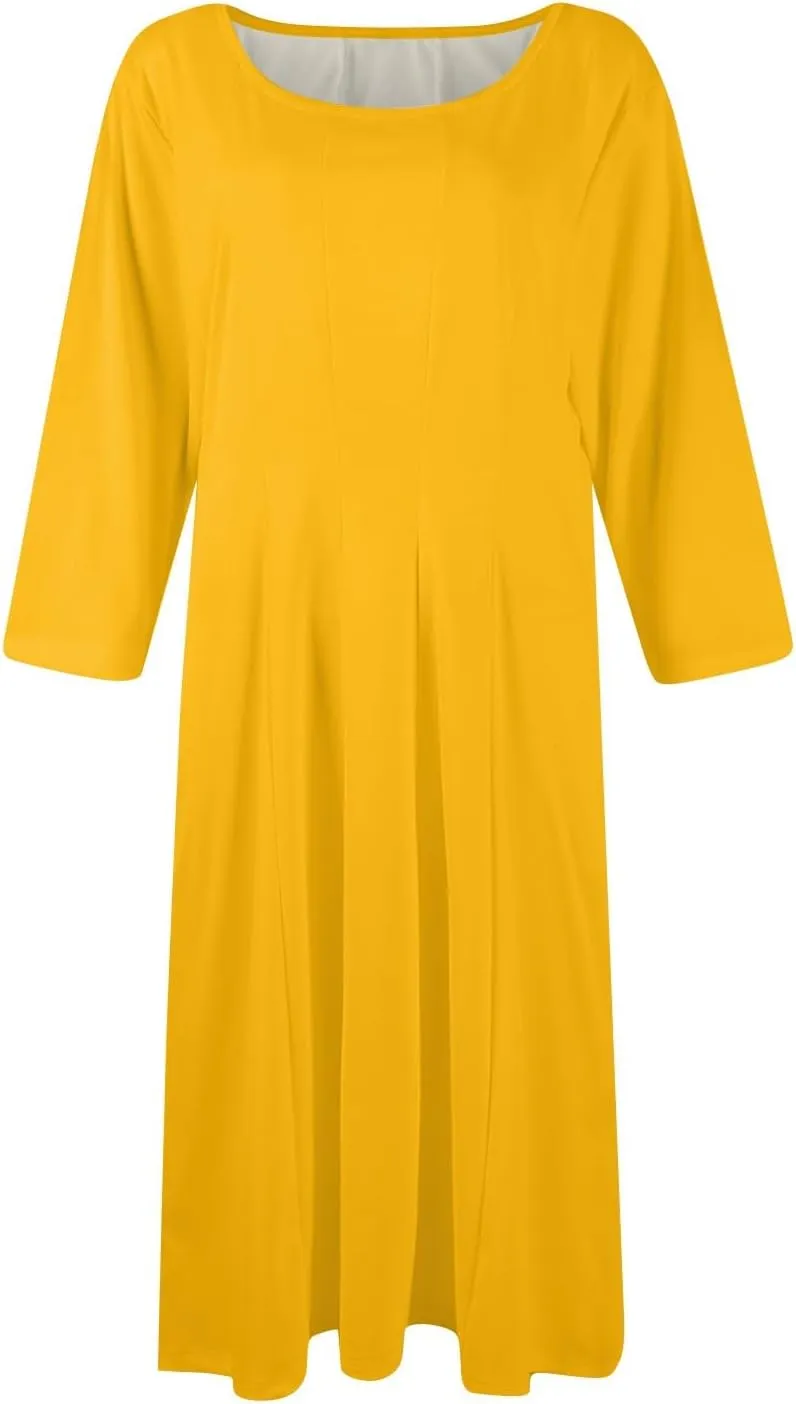 Women's Summer Dresses 2025 Casual Loose Trendy Crew Neck 3/4 Sleeve Solid Midi Dress Plus Size, S-3XL