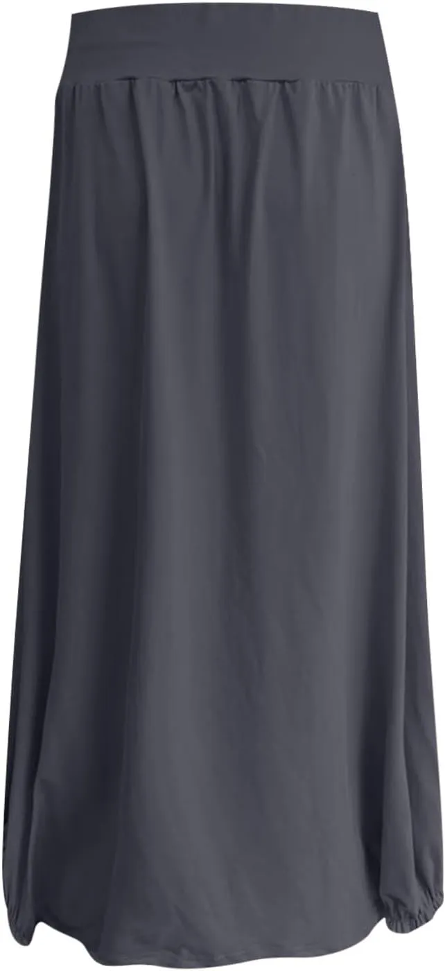 Womens Summer Long Maxi Skirt Solid A Line Pleated Elastic Waist Skirts 2025 Trendy Casual Beach Skorts with Pockets
