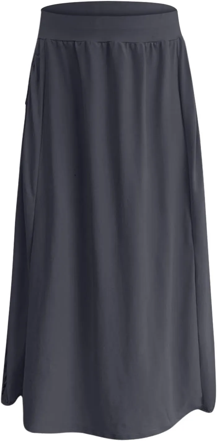 Womens Summer Long Maxi Skirt Solid A Line Pleated Elastic Waist Skirts 2025 Trendy Casual Beach Skorts with Pockets