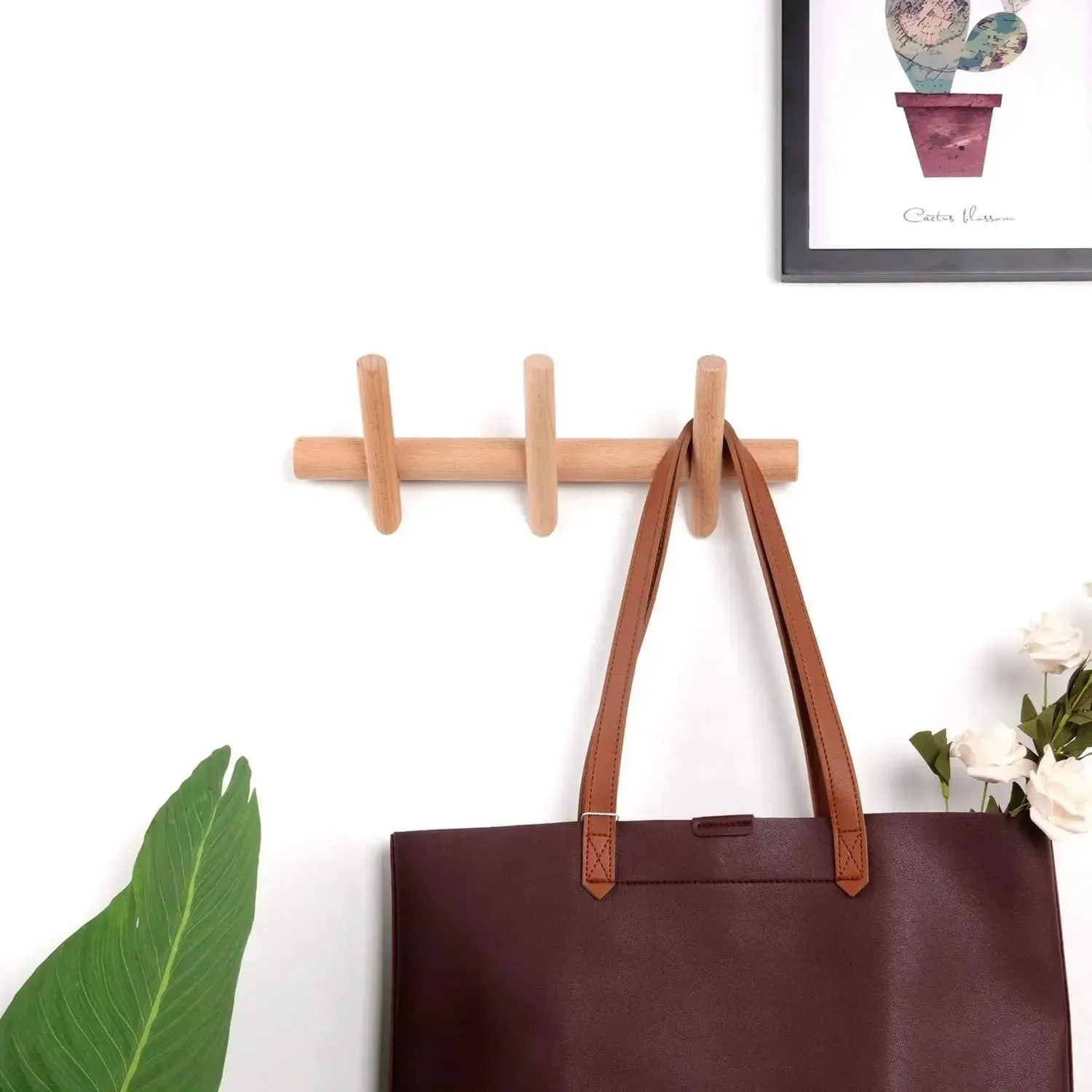 Wood Coat Rack Modern Wall Mounted Hat and Towel Hanger Wooden Hooks Robe Racks - Small - Large