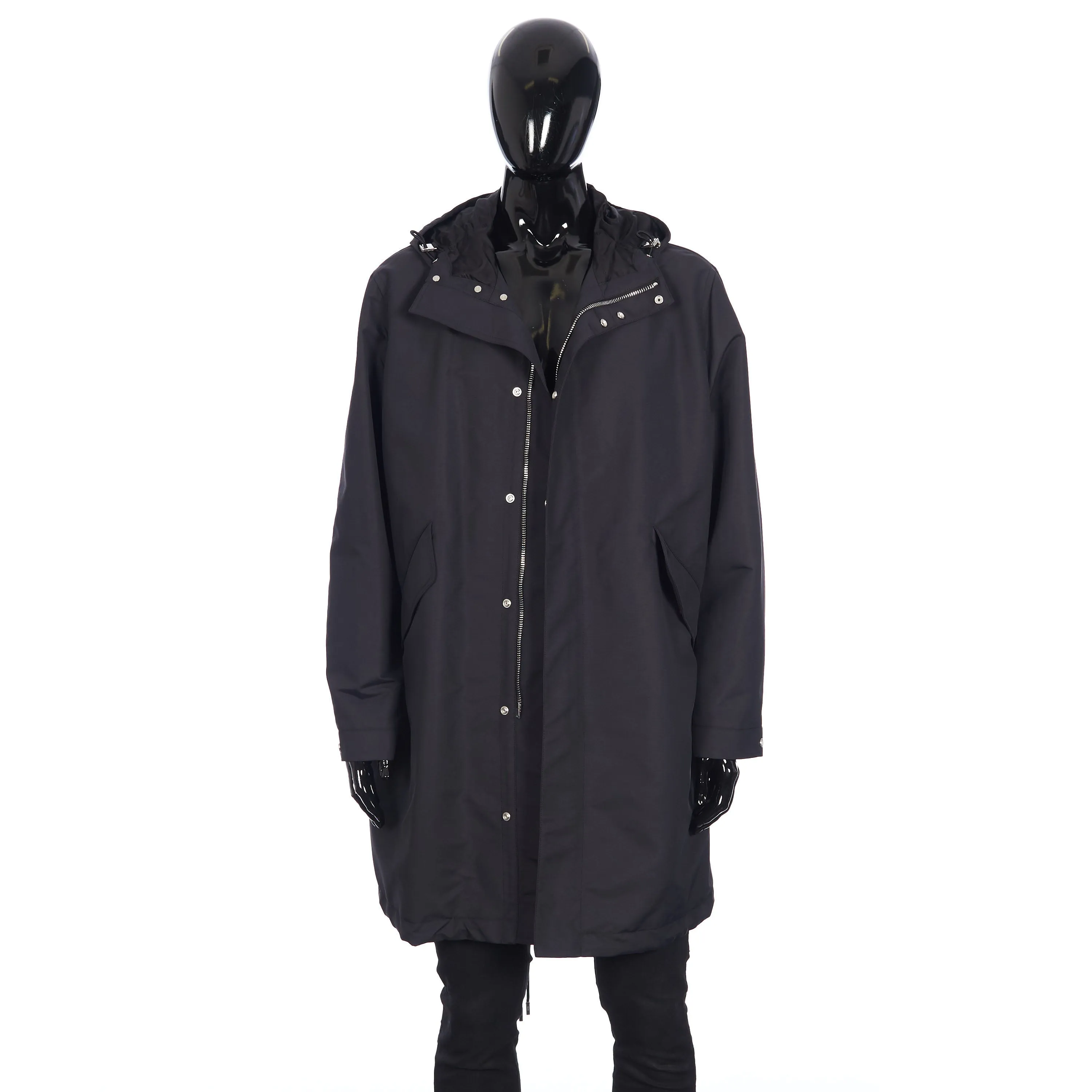 x PETER DOIG Parka Coat In Black Technical Cotton Canvas